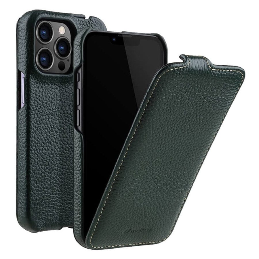660155300C-1 MELKCO For iPhone 12 Pro Max Flip Case Genuine Leather Vertical Phone Cover