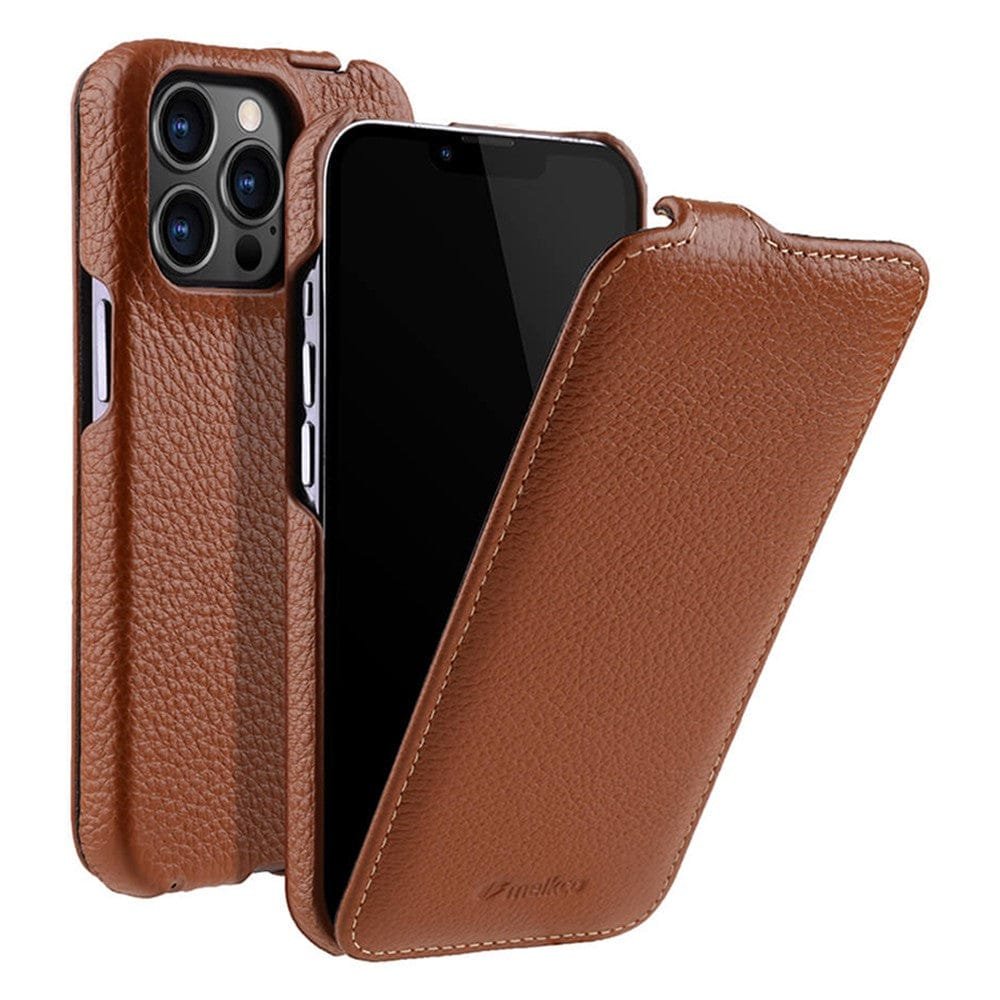 MELKCO For iPhone 12 Pro Max Flip Case Genuine Leather Vertical Phone Cover - Image 12