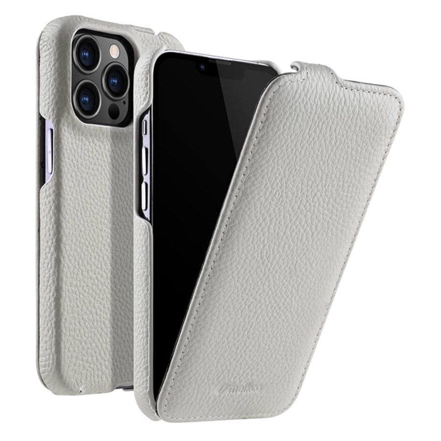 MELKCO For iPhone 13 Pro Flip Case Genuine Leather Vertical Phone Cover