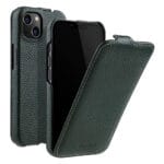 MELKCO For iPhone 14 Flip Case Genuine Leather Vertical Phone Cover