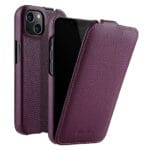 MELKCO For iPhone 14 Flip Case Genuine Leather Vertical Phone Cover