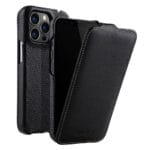 MELKCO For iPhone 14 Pro Flip Case Genuine Leather Vertical Phone Cover