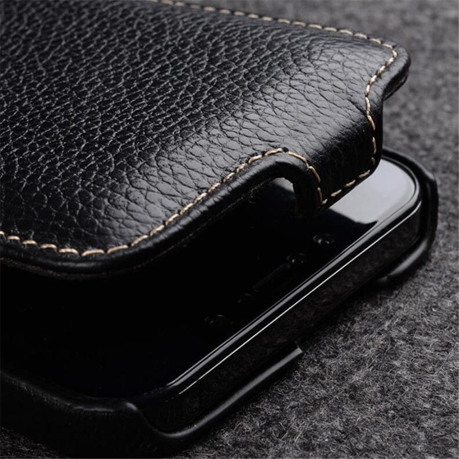 MELKCO For iPhone 14 Pro Flip Case Genuine Leather Vertical Phone Cover