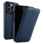 MELKCO For iPhone 14 Pro Flip Case Genuine Leather Vertical Phone Cover