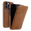 MELKCO For iPhone 14 Pro Flip Case Genuine Leather Vertical Phone Cover