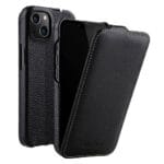MELKCO For iPhone 14 Plus Flip Case Genuine Leather Vertical Phone Cover
