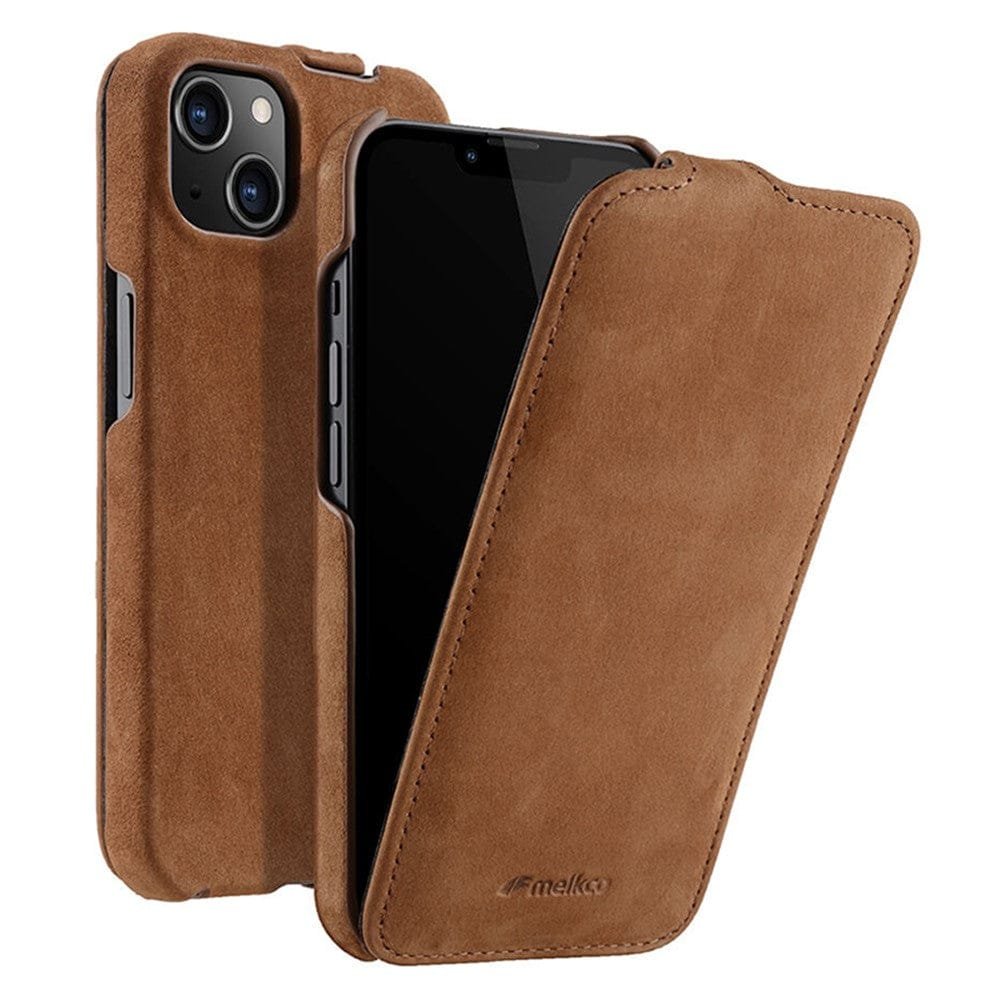 MELKCO For iPhone 14 Plus Flip Case Genuine Leather Vertical Phone Cover - Image 7