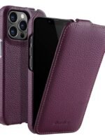 MELKCO For iPhone 12 | iPhone 12 Pro Flip Case Genuine Cow Leather Vertical Phone Cover Purple iPhone 12 | iPhone 12 Pro by The Case Factory