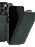 MELKCO For iPhone 12 | iPhone 12 Pro Flip Case Genuine Cow Leather Vertical Phone Cover Dark Green iPhone 12 | iPhone 12 Pro by The Case Factory