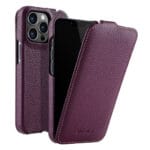 MELKCO For iPhone 14 Pro Max Flip Case Genuine Leather Vertical Phone Cover