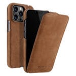 MELKCO For iPhone 14 Pro Max Flip Case Genuine Leather Vertical Phone Cover