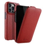 MELKCO For iPhone 14 Pro Max Flip Case Genuine Leather Vertical Phone Cover