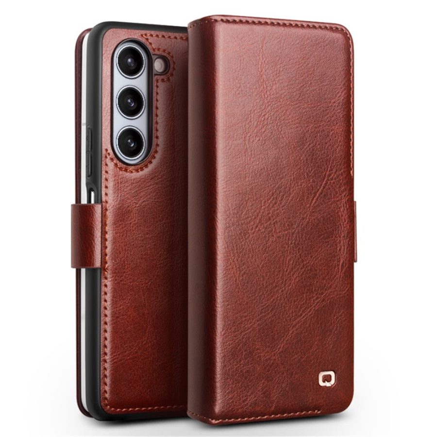 660155362A-1 QIALINO for Samsung Galaxy Z Fold5 Wallet Case Waxy Genuine Cow Leather Flip Phone Cover