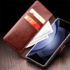 660155362A-2 QIALINO for Samsung Galaxy Z Fold5 Wallet Case Waxy Genuine Cow Leather Flip Phone Cover