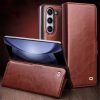 660155362A-5 QIALINO for Samsung Galaxy Z Fold5 Wallet Case Waxy Genuine Cow Leather Flip Phone Cover