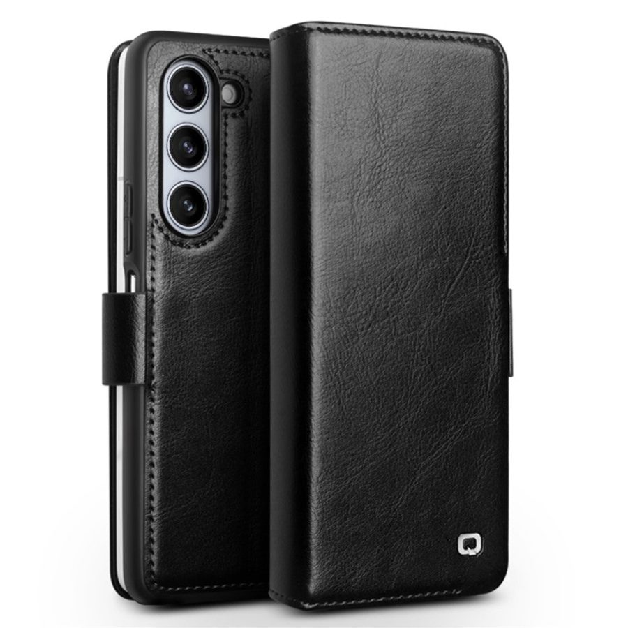 660155362C-1 QIALINO for Samsung Galaxy Z Fold5 Wallet Case Waxy Genuine Cow Leather Flip Phone Cover