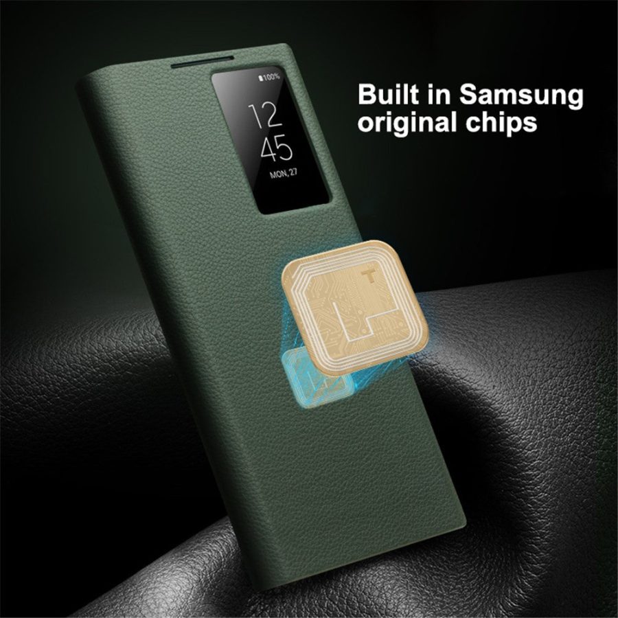 660155363A-2 QIALINO For Samsung Galaxy S23 Case Smart View Window Genuine Cowhide Leather Flip Cover