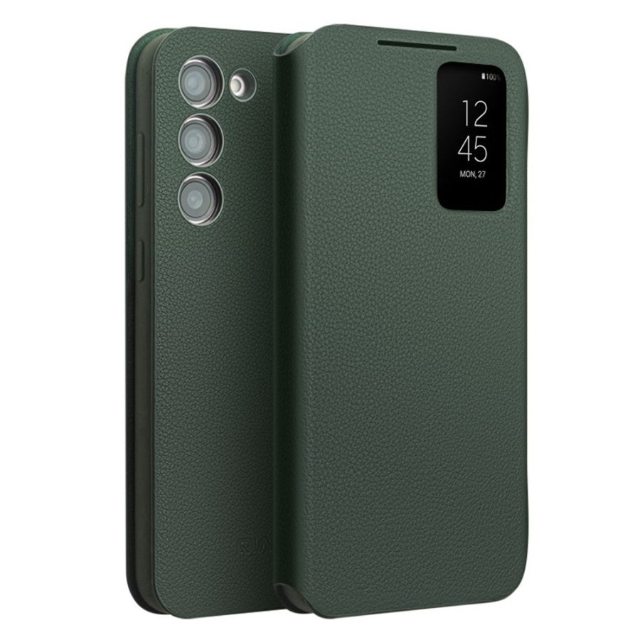 660155363B-1 QIALINO For Samsung Galaxy S23 Case Smart View Window Genuine Cowhide Leather Flip Cover