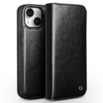 QIALINO For iPhone 15 Case Genuine Leather Folio Wallet Phone Cover