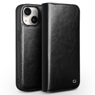 QIALINO For iPhone 15 Case Genuine Leather Folio Wallet Phone Cover