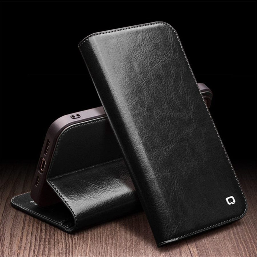660158113A-5 QIALINO For iPhone 15 Case Genuine Leather Folio Wallet Phone Cover