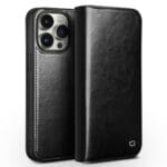 QIALINO For iPhone 15 Pro Genuine Leather Flip Case Full Protection Wallet Cover