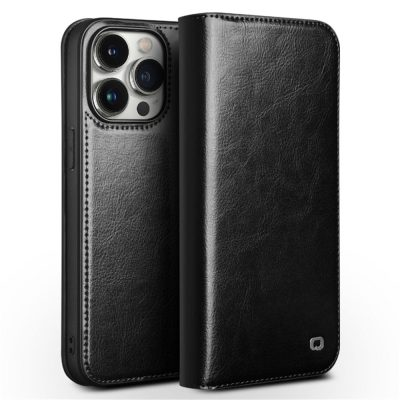 QIALINO For iPhone 15 Pro Genuine Leather Flip Case Full Protection Wallet Cover