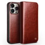 QIALINO For iPhone 15 Pro Genuine Leather Flip Case Full Protection Wallet Cover