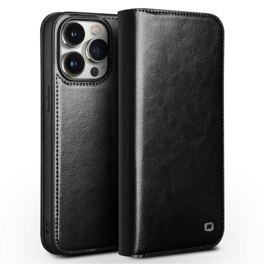 QIALINO For iPhone 15 Pro Max Case Genuine Leather Folio Wallet Phone Cover