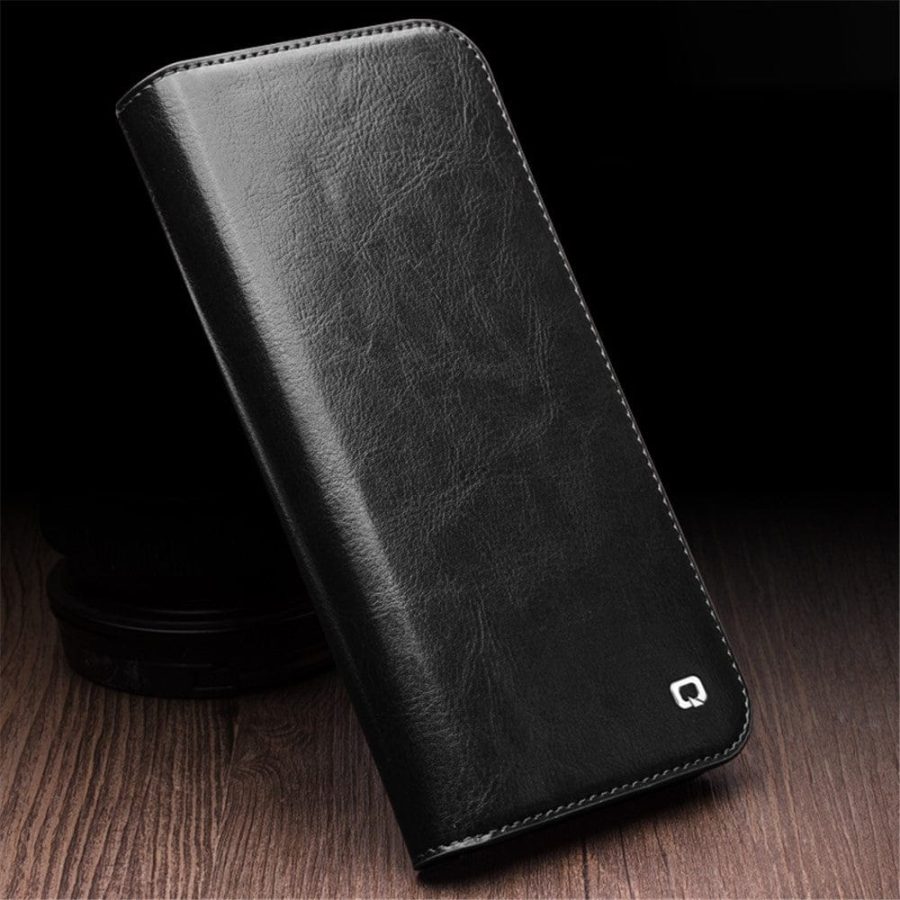 QIALINO For iPhone 15 Pro Max Case Genuine Leather Folio Wallet Phone Cover