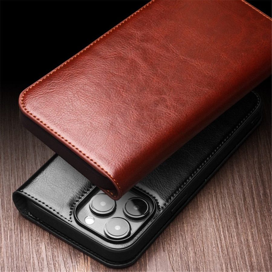 QIALINO For iPhone 15 Pro Max Case Genuine Leather Folio Wallet Phone Cover
