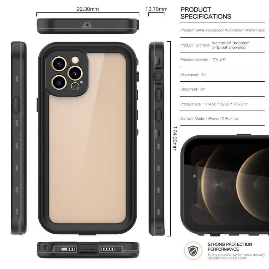 REDPEPPER Dot+ Series For iPhone 12 Pro Max Case IP68 Waterproof Clear Phone Cover