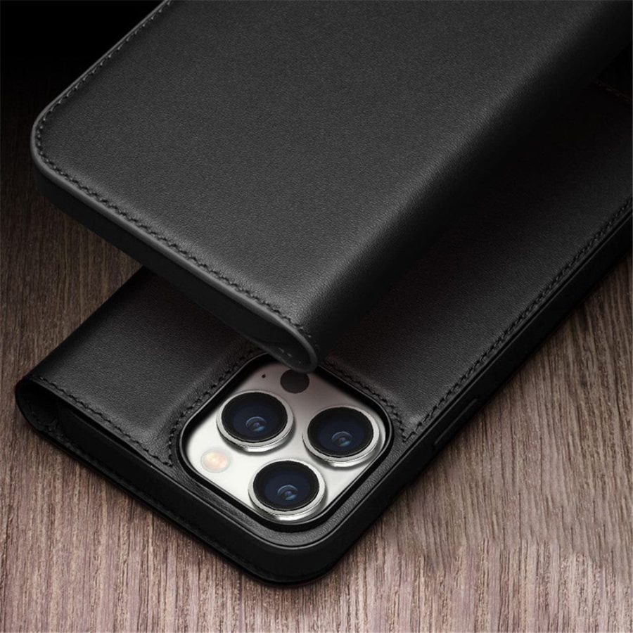 660160083A-6 QIALINO For iPhone 15 Pro Max Case Folio Flip Genuine Leather Phone Stand Cover