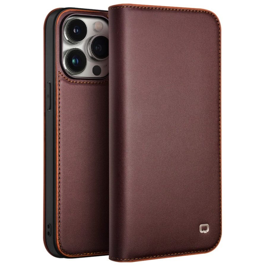 660160083B-1 QIALINO For iPhone 15 Pro Max Case Folio Flip Genuine Leather Phone Stand Cover