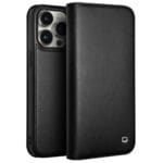 QIALINO For iPhone 15 Pro Case Drop-Proof Genuine Leather Phone Stand Cover