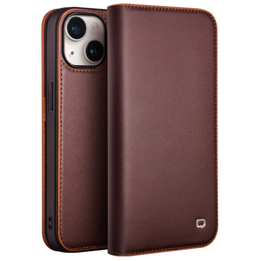 660160085B-1 QIALINO For iPhone 15 Plus Case Phone Wallet Genuine Leather Folio Flip Cover