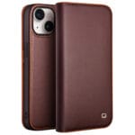 QIALINO For iPhone 15 Case Anti-Scratch Wallet Genuine Leather Phone Cover