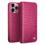 QIALINO For iPhone 15 Pro Max Genuine Leather Phone Cover Crocodile Texture Stand Wallet Case