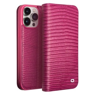 QIALINO For iPhone 15 Pro Max Genuine Leather Phone Cover Crocodile Texture Stand Wallet Case