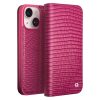 660160089A-1 QIALINO For iPhone 15 Plus Crocodile Texture Phone Case Genuine Leather Wallet Stand Cover