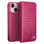 QIALINO For iPhone 15 Plus Crocodile Texture Phone Case Genuine Leather Wallet Stand Cover