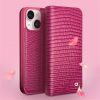660160089A-6 QIALINO For iPhone 15 Plus Crocodile Texture Phone Case Genuine Leather Wallet Stand Cover