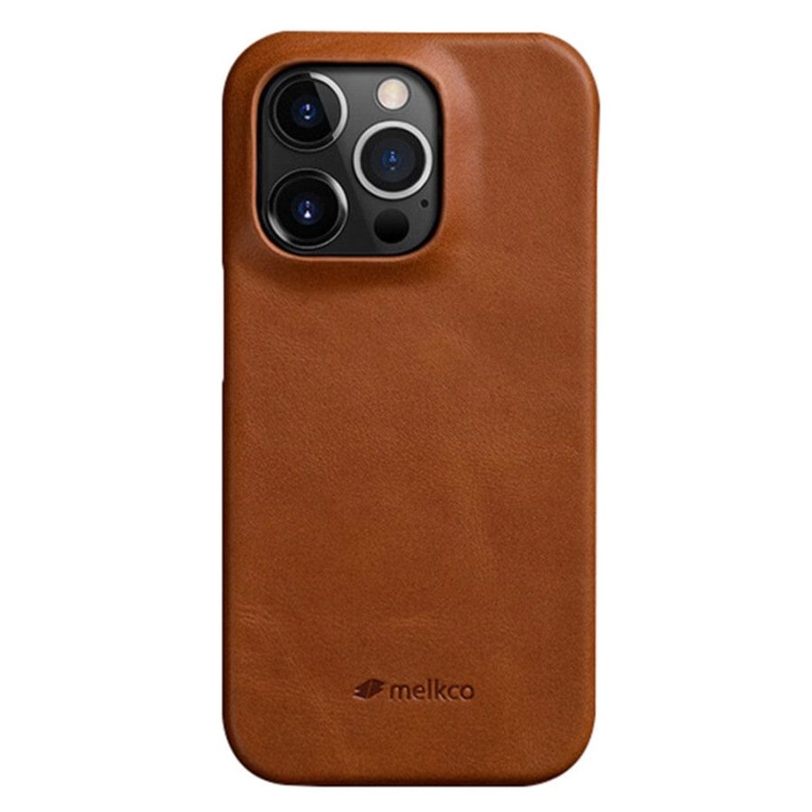 MELKCO For iPhone 15 Pro Case Waxy Genuine Leather Phone Cover
