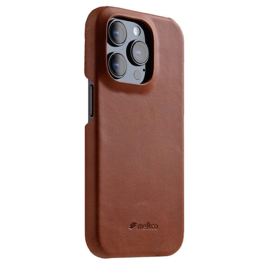 MELKCO For iPhone 15 Pro Max Case Waxy Genuine Leather Phone Cover
