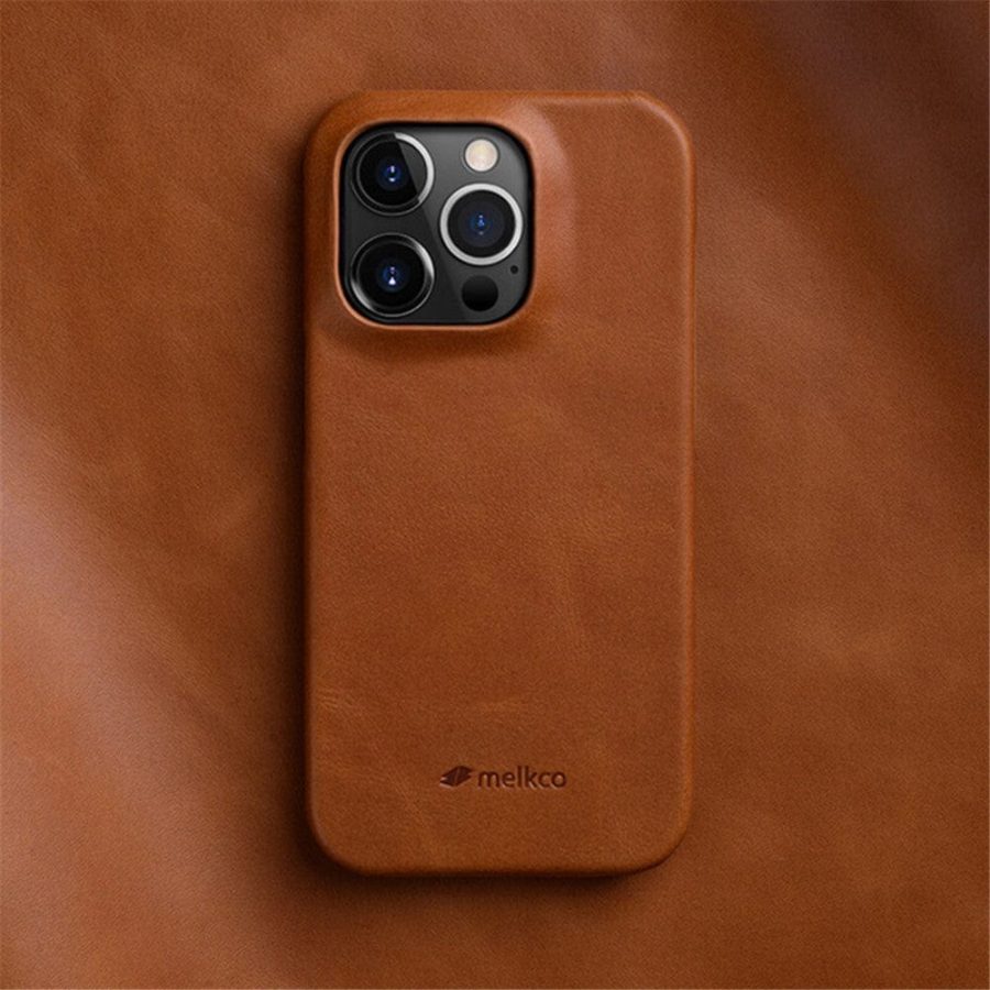 MELKCO For iPhone 15 Pro Max Case Waxy Genuine Leather Phone Cover