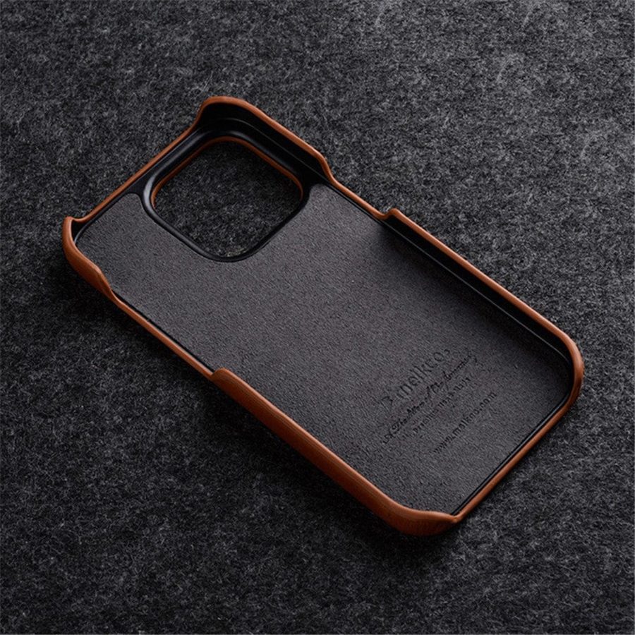 MELKCO For iPhone 15 Pro Max Case Waxy Genuine Leather Phone Cover