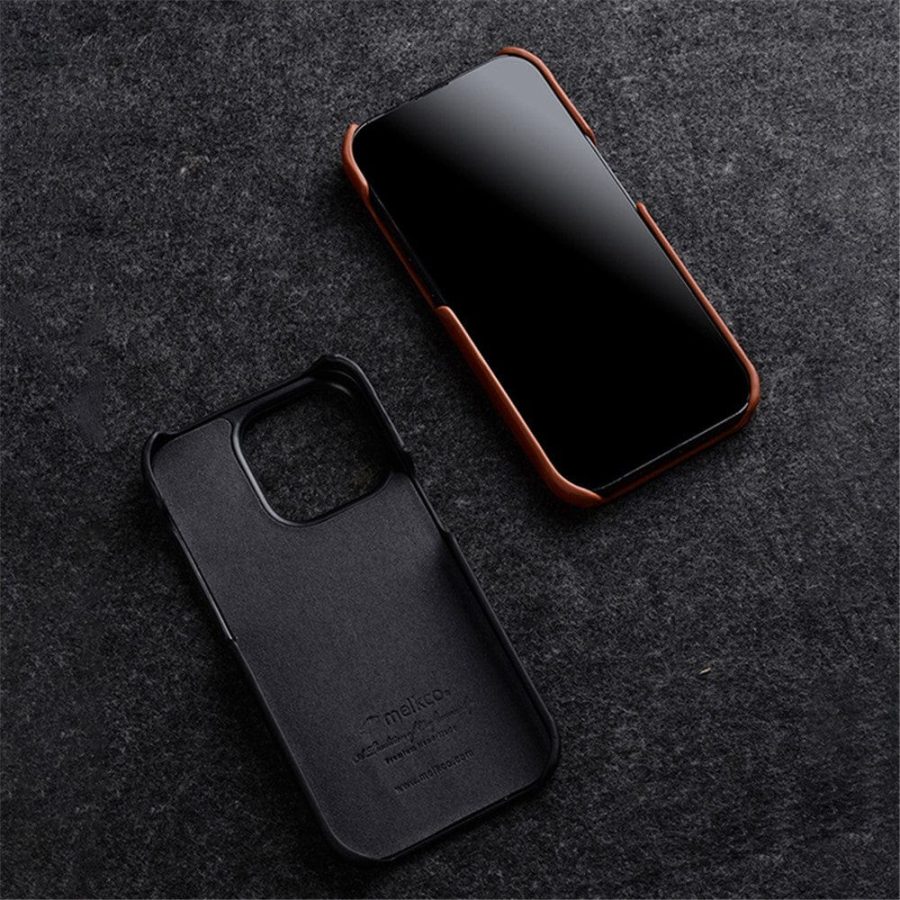 MELKCO For iPhone 15 Pro Max Case Waxy Genuine Leather Phone Cover