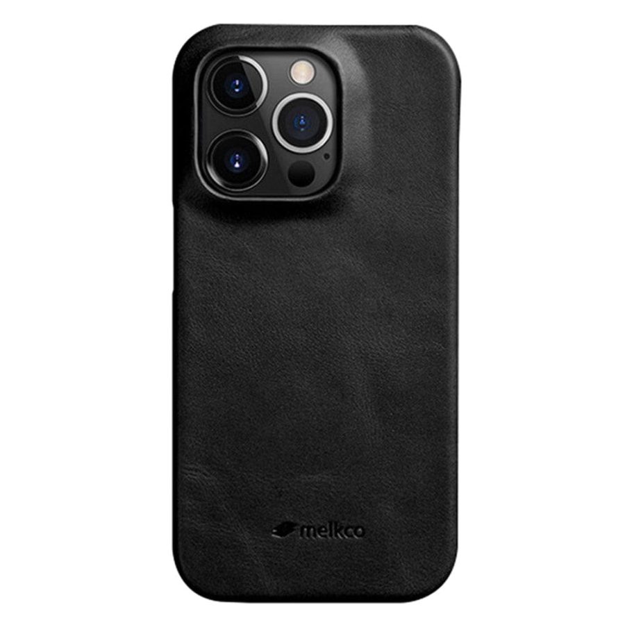 MELKCO For iPhone 15 Pro Max Case Waxy Genuine Leather Phone Cover