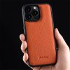 MELKCO For iPhone 15 Pro Max Case Genuine Leather Coated Phone Cover