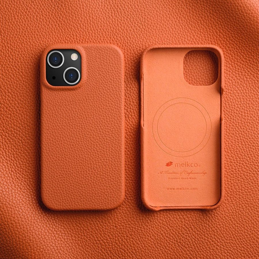 660161242E-2 MELKCO For iPhone 14 Case Full-Wrap Genuine Leather Premium Phone Cover | Compatible with MagSafe